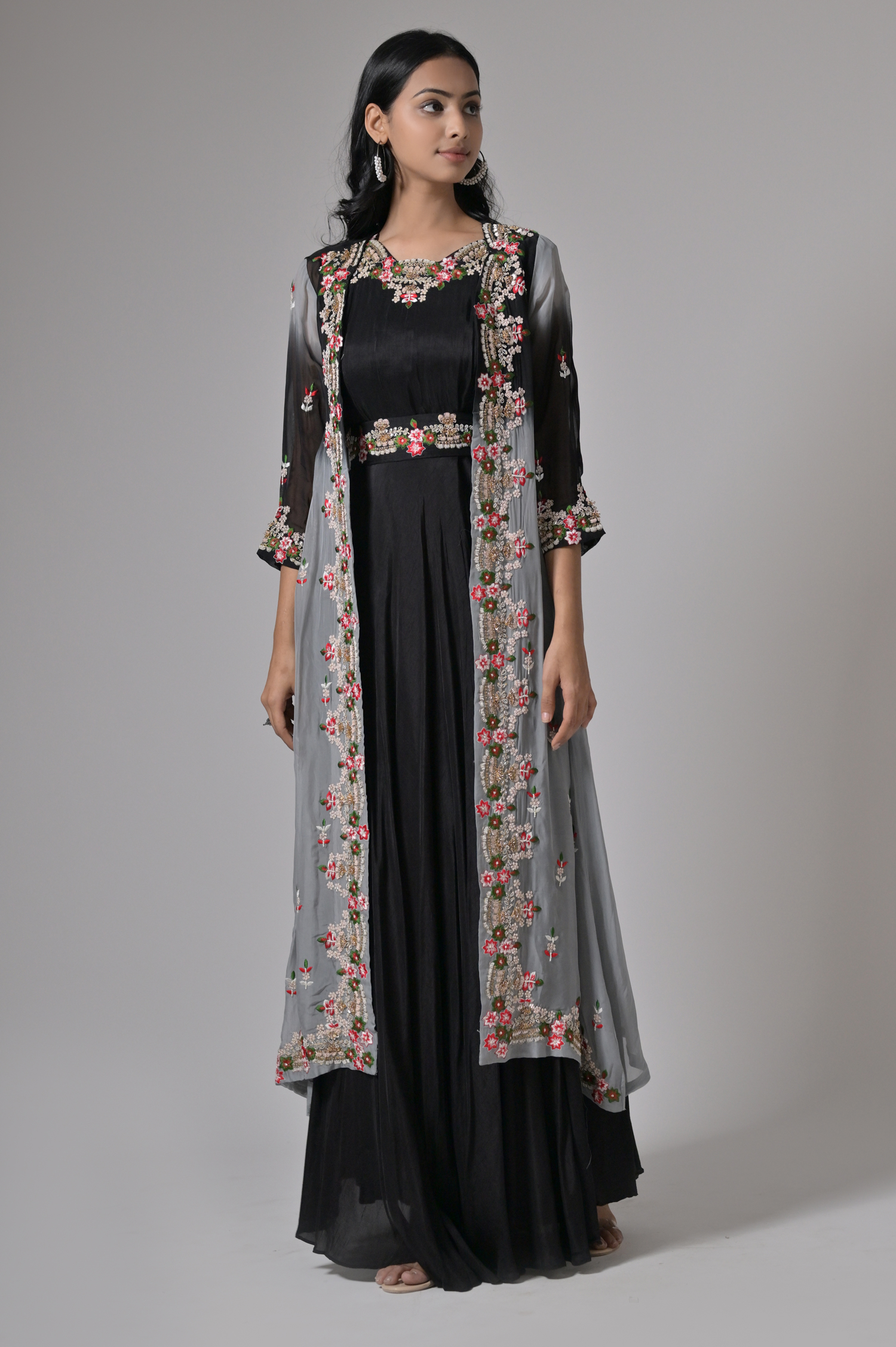 Dola Silk Black Embroidered Gown with Jacket